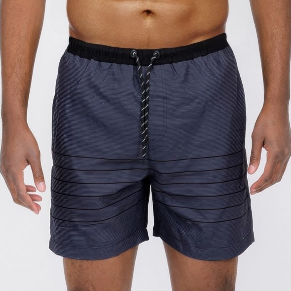 Men's Navy Swim Shorts with Black Waistband